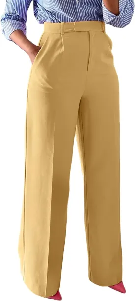 Unybwonn Women Wide Leg Dress Pants High Waisted Straight Leg Business Slacks Work Pants Casual Button Down Trousers
