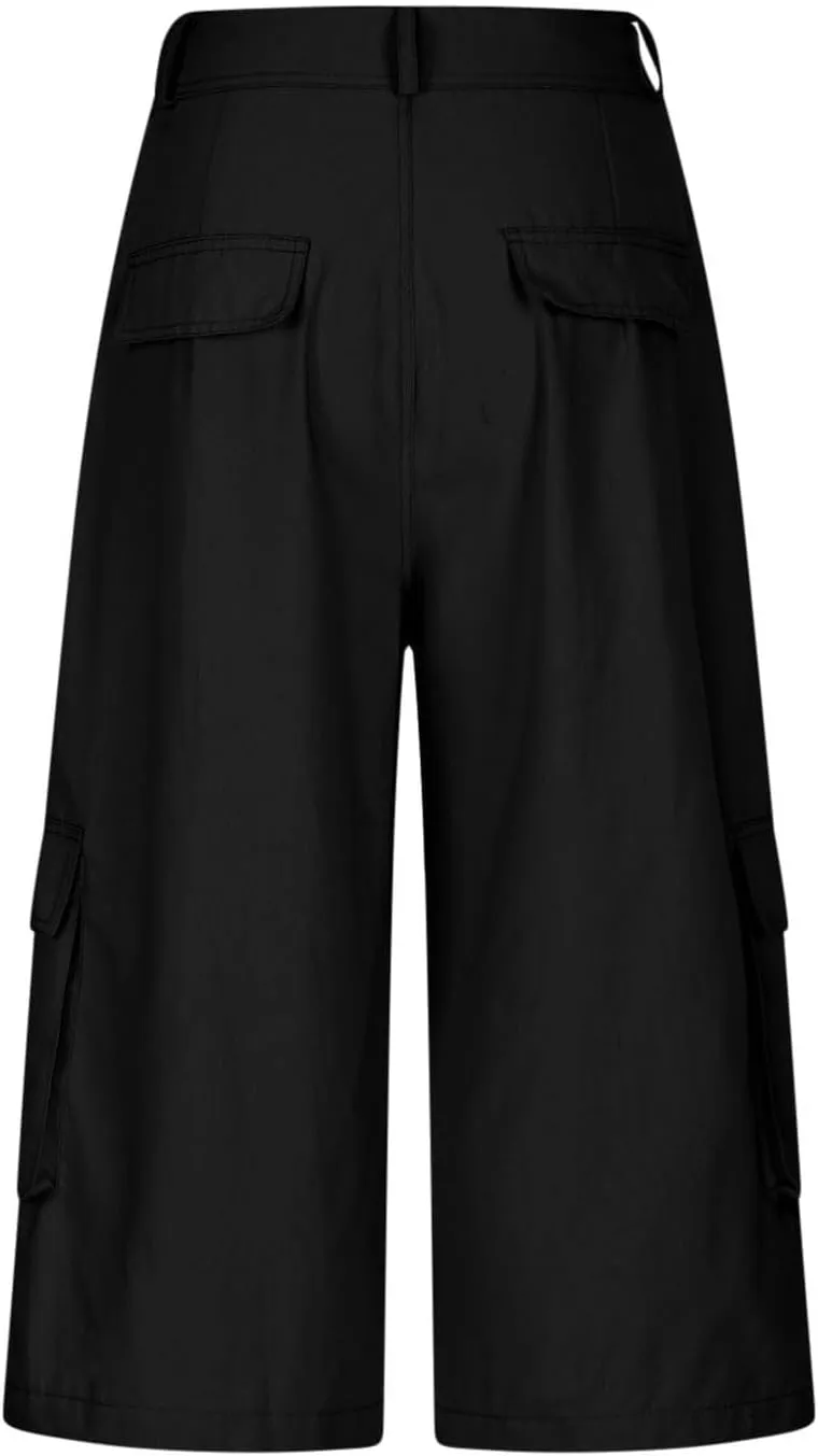 Wide Leg Capri Pants for Women 2025 Vintage High Waisted Cargo Capris with Pockets Chino Baggy Cropped Hiking Pants