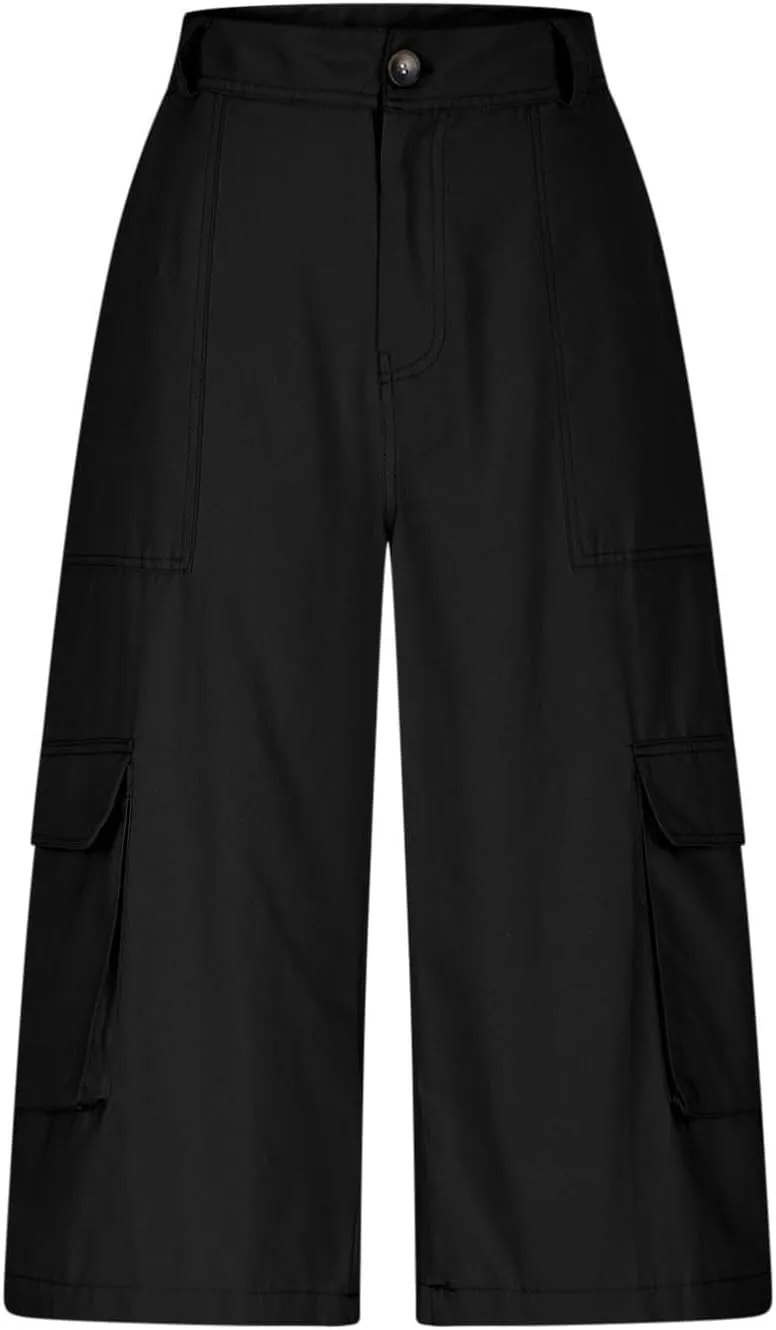 Wide Leg Capri Pants for Women 2025 Vintage High Waisted Cargo Capris with Pockets Chino Baggy Cropped Hiking Pants