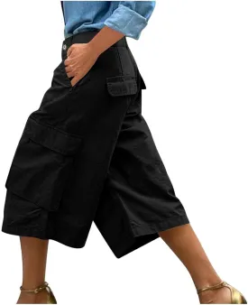 Wide Leg Capri Pants for Women 2025 Vintage High Waisted Cargo Capris with Pockets Chino Baggy Cropped Hiking Pants