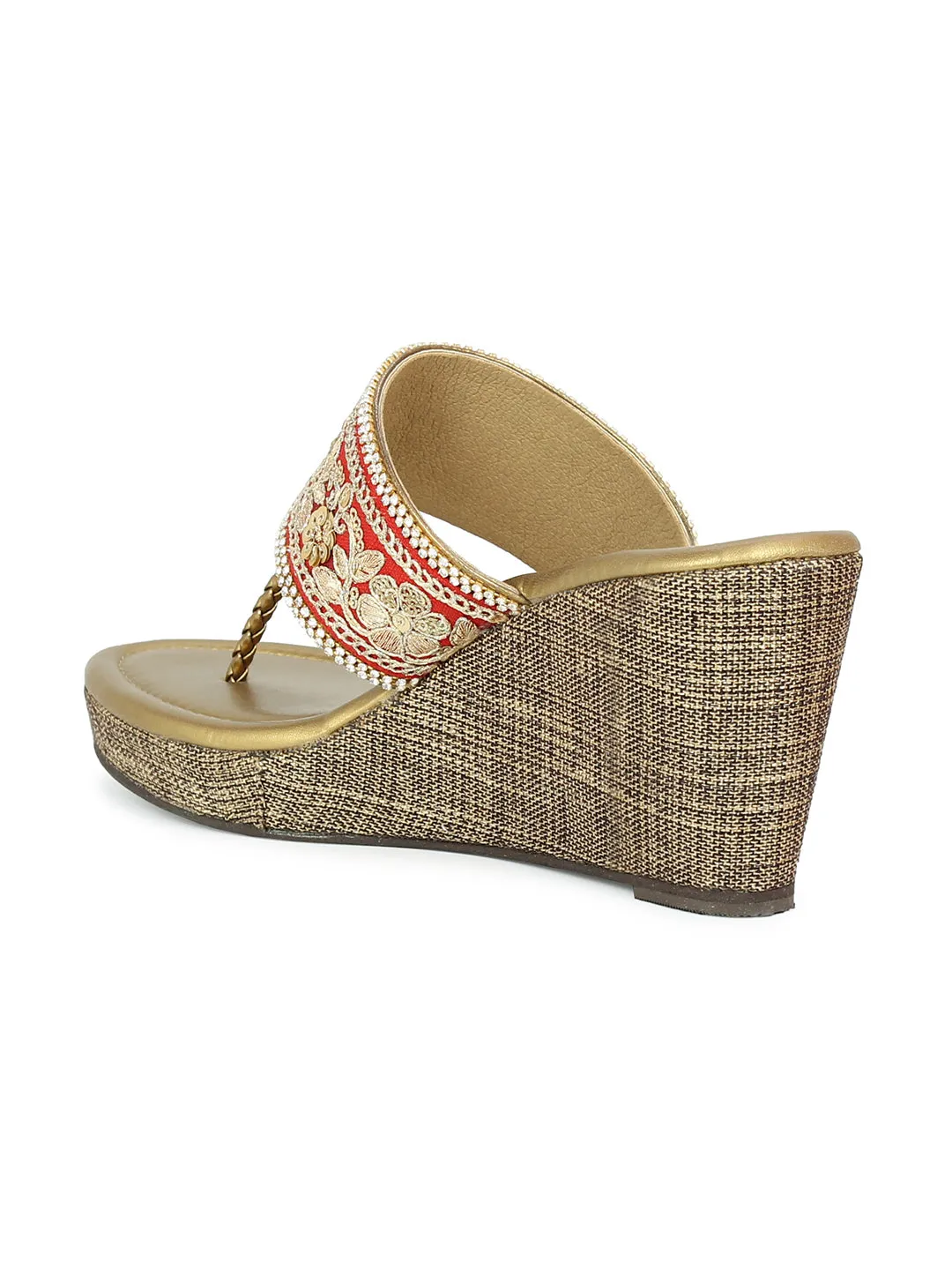 Women Antique Embellished Ethnic Wedge Heel