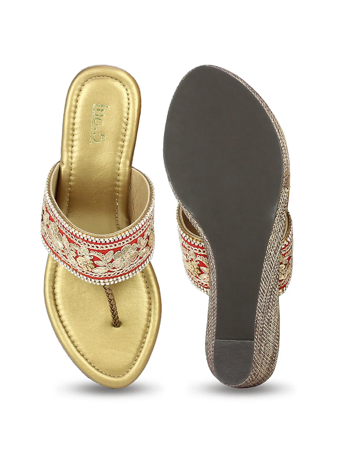 Women Antique Embellished Ethnic Wedge Heel