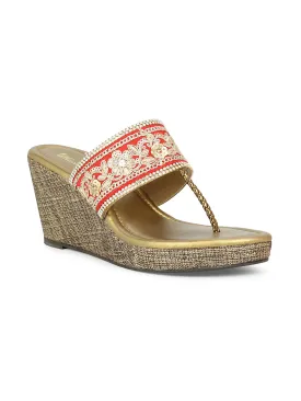 Women Antique Embellished Ethnic Wedge Heel
