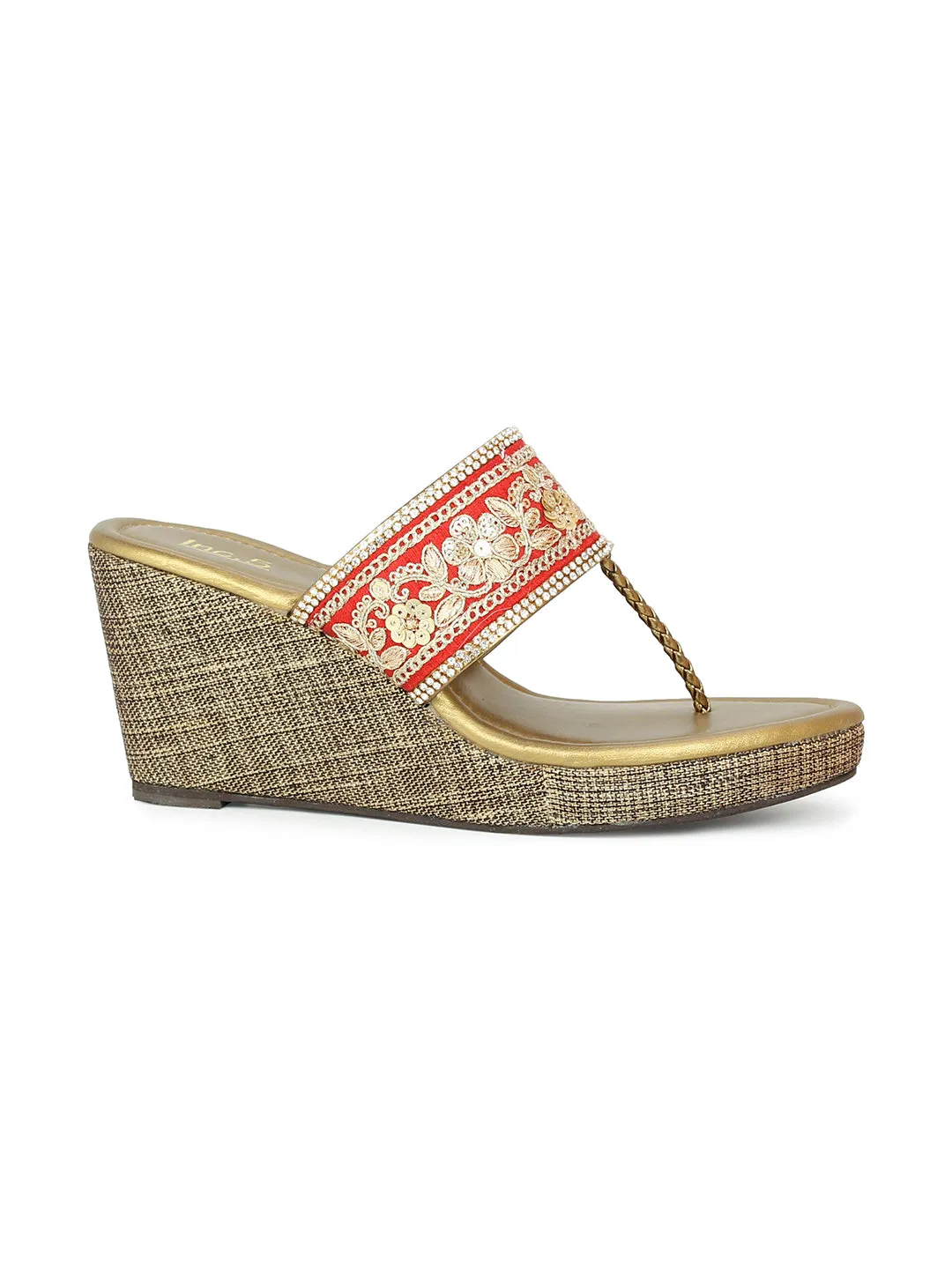 Women Antique Embellished Ethnic Wedge Heel