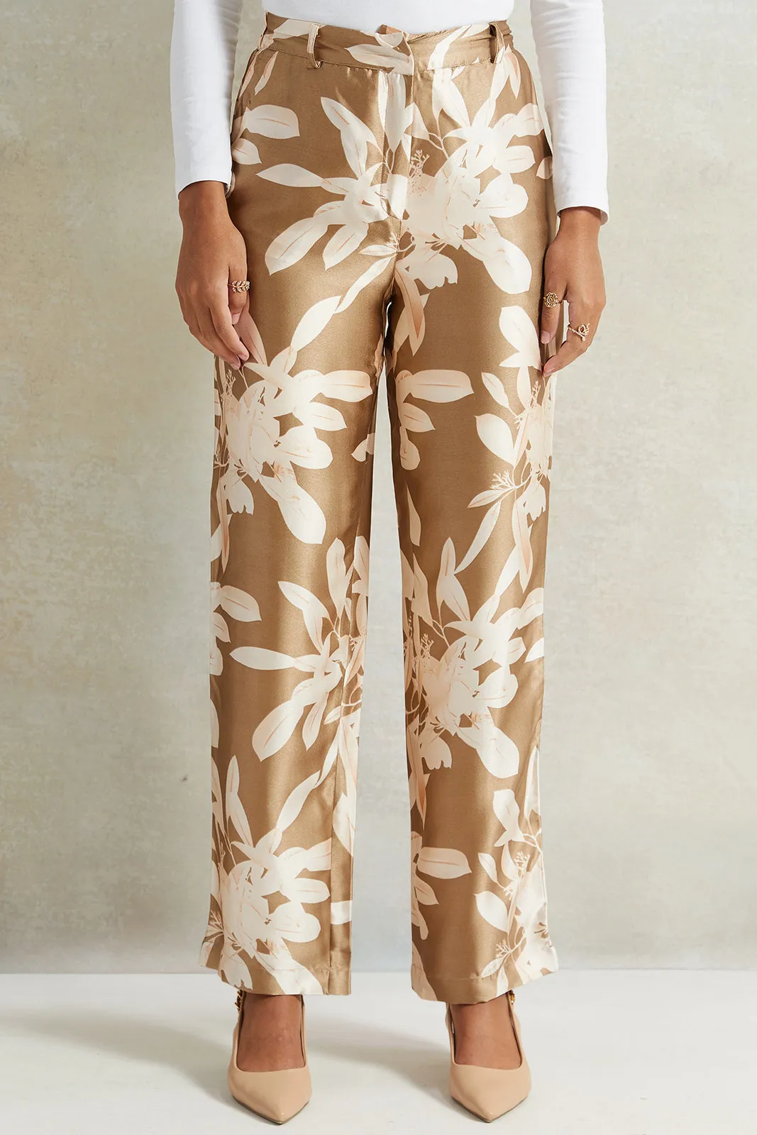 Women Brown Printed Wide Leg Trouser