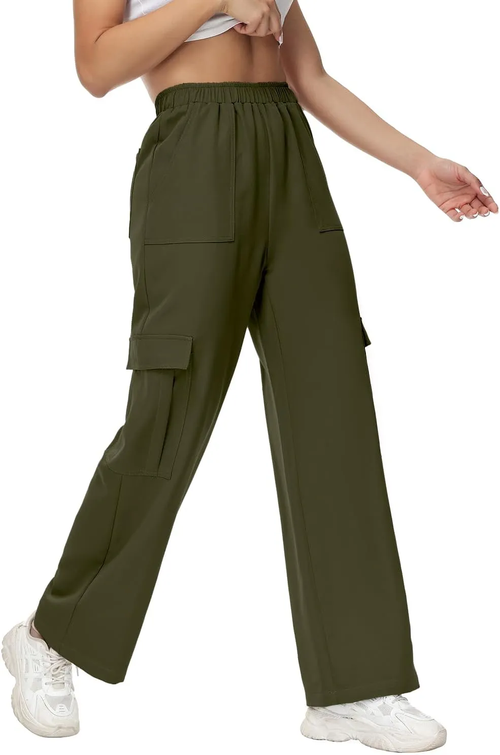 Women Wide Straight Leg Pants Trendy Y2k Streetwear Cargos Twill Utility Pant with 6 Pockets