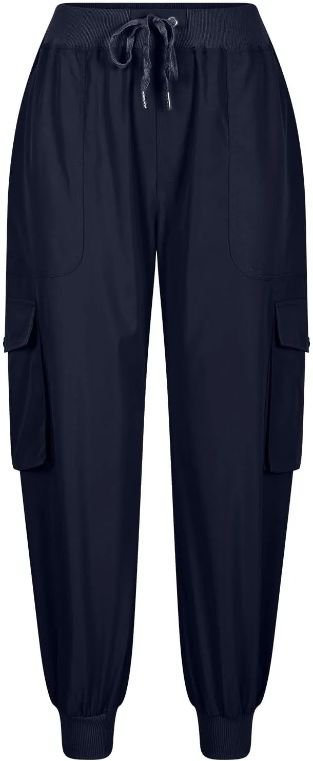 Womens Cargo Jogger Pants with Pockets High Waist Elastic Cuffs Capri Pants Outdoor Hiking Tactical Utility Trousers