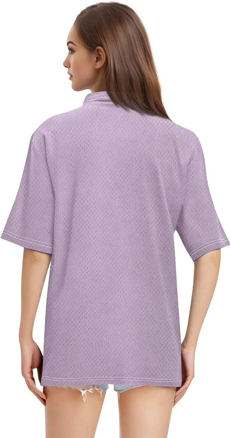 Womens Polo Tees Short Sleeve Casual Loose V Neck Button Down Business Work Shirts Summer Spring Tops