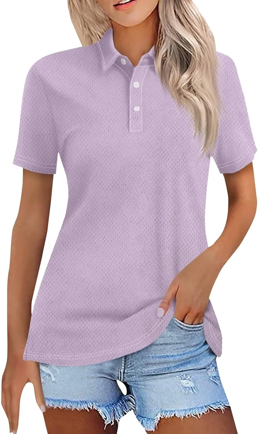 Womens Polo Tees Short Sleeve Casual Loose V Neck Button Down Business Work Shirts Summer Spring Tops