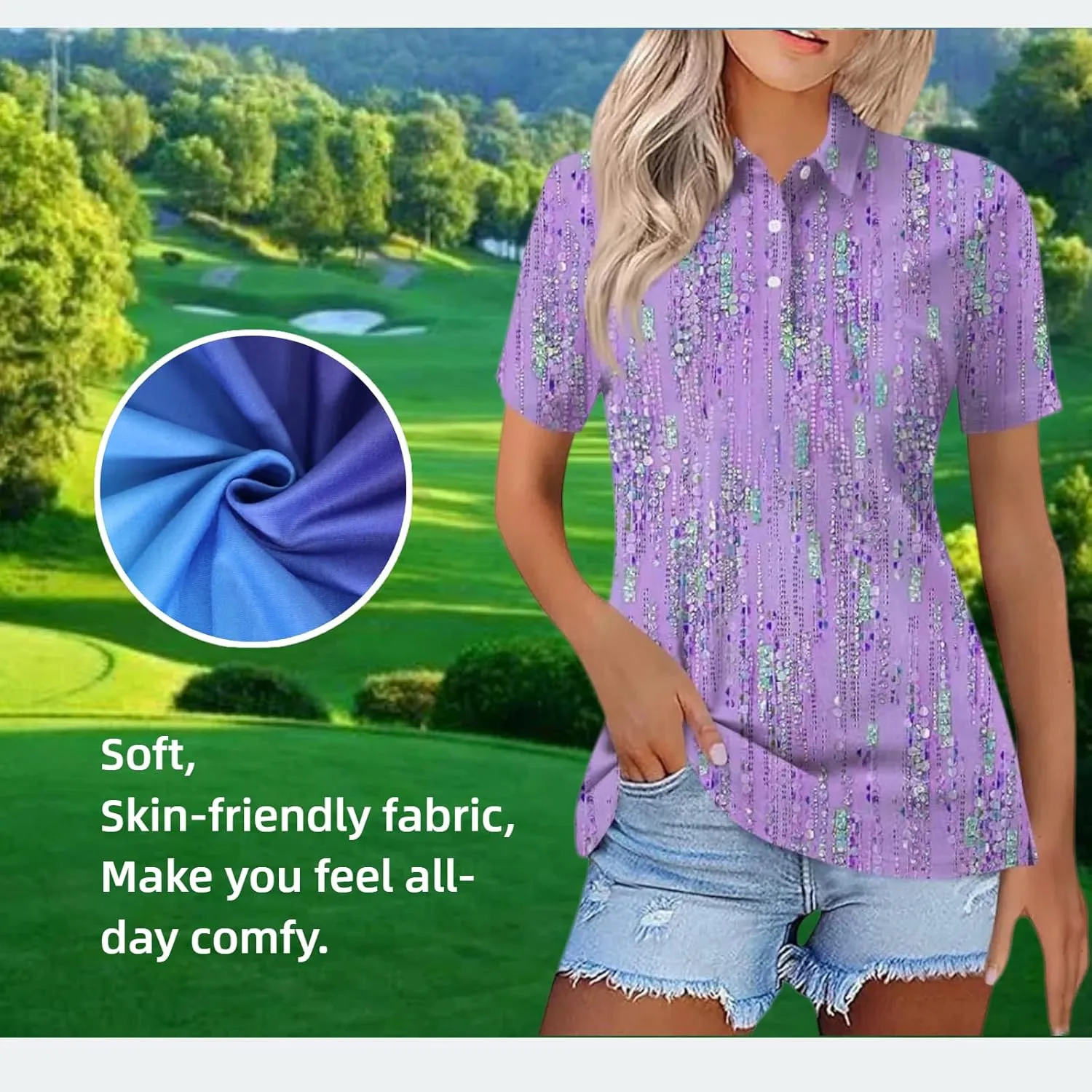 Womens Polo Tees Short Sleeve Casual Loose V Neck Button Down Business Work Shirts Summer Spring Tops
