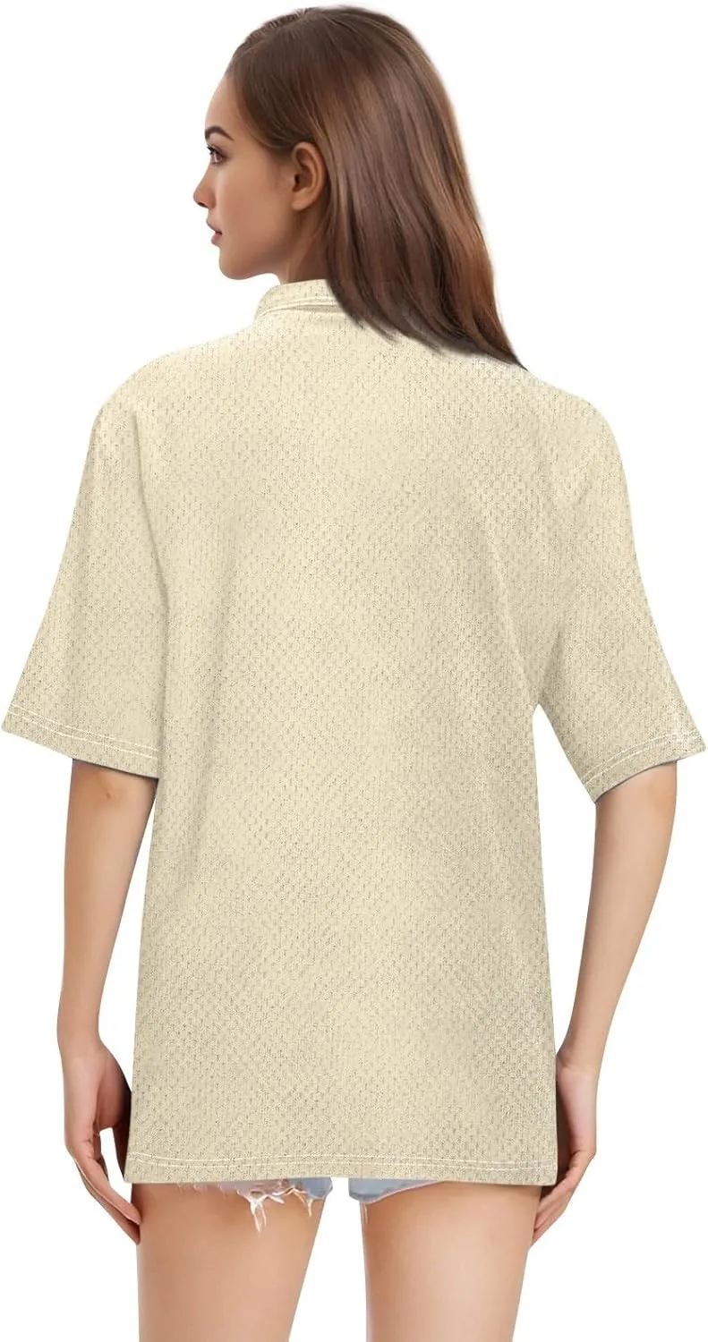Womens Polo Tees Short Sleeve Casual Loose V Neck Button Down Business Work Shirts Summer Spring Tops