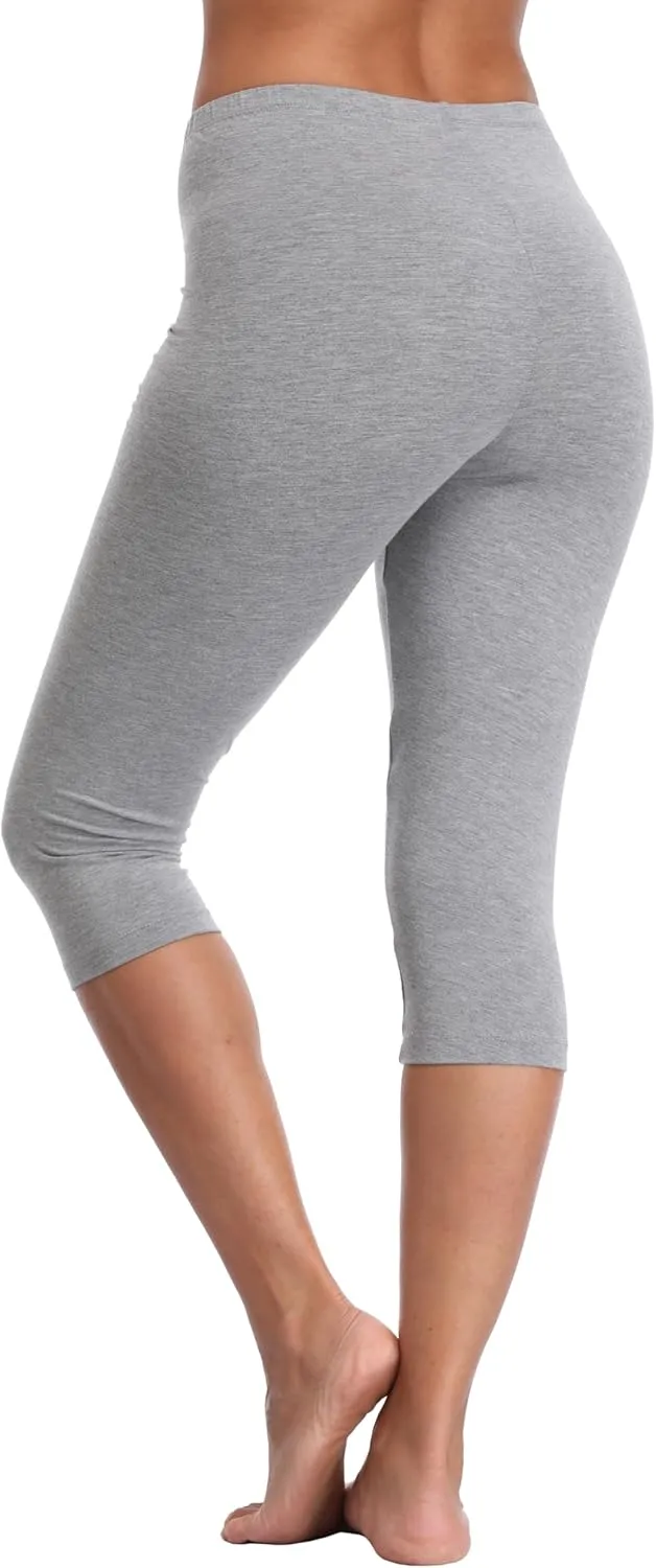 Women's Soft Capri Leggings Lightweight Cropped Leggings 3/4 Stretch Capris Yoga Pants - Rug & Plus