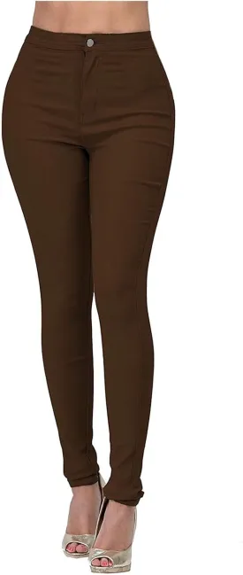 Women's Stretchy Slim Fit Skinny Leg Pull On Jeans with Pockets High Waist Denim Trousers Pants