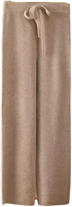 Women's Wool Wide Leg Pants Wool Knitted Trousers Casual Soft Warm Pants Straight Loose Trousers